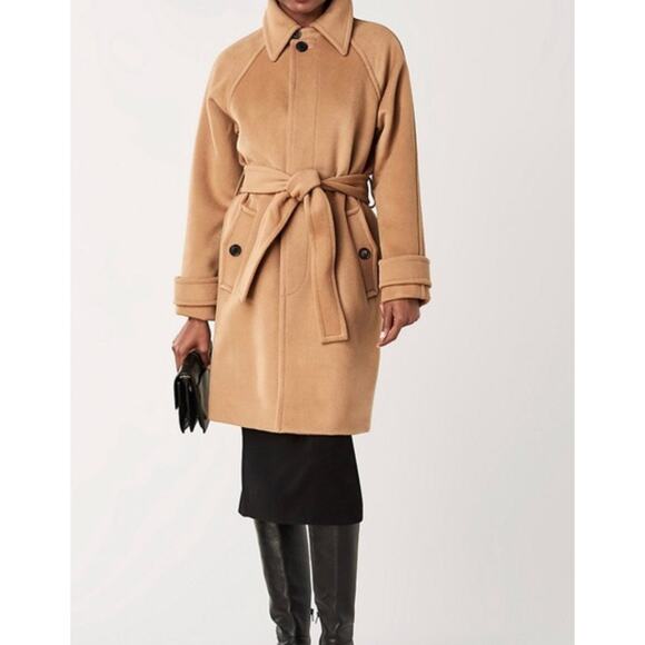 DVF Diane von Furstenburg Lia Wool Coat XXS Camel Tan Peacoat Tie Old Money - Picture 1 of 6